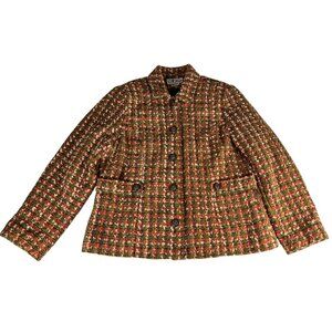 N Touch Tweed Blazer Jacket Coat Women's Sz 10P Petite Green Pink Shoulder Pads